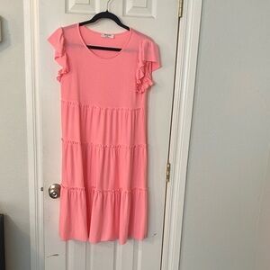 Pink Ruffle Sleeve Tiered Flowy Dress, Boho inspired, Cottagecore, Comfortable